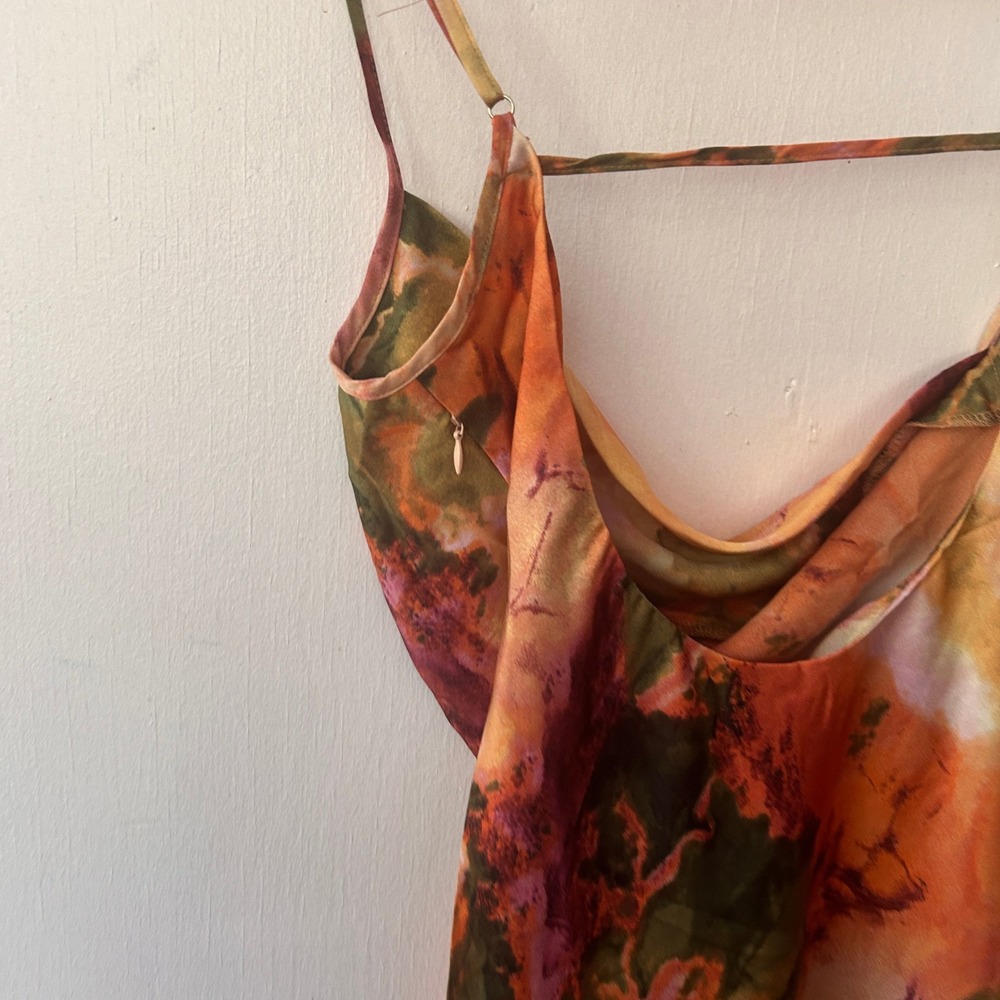 Nasty Gal Mini Dress Womens 4 Multi Marble Print Drape Neck Slinky Romantic - Picture 6 of 6